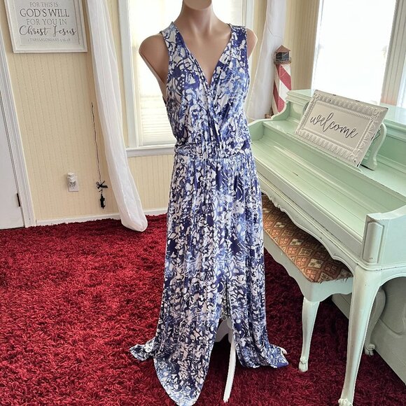 Peter Som Blue tie Dye Batik Print Floral Maxi Dress - Picture 5 of 8